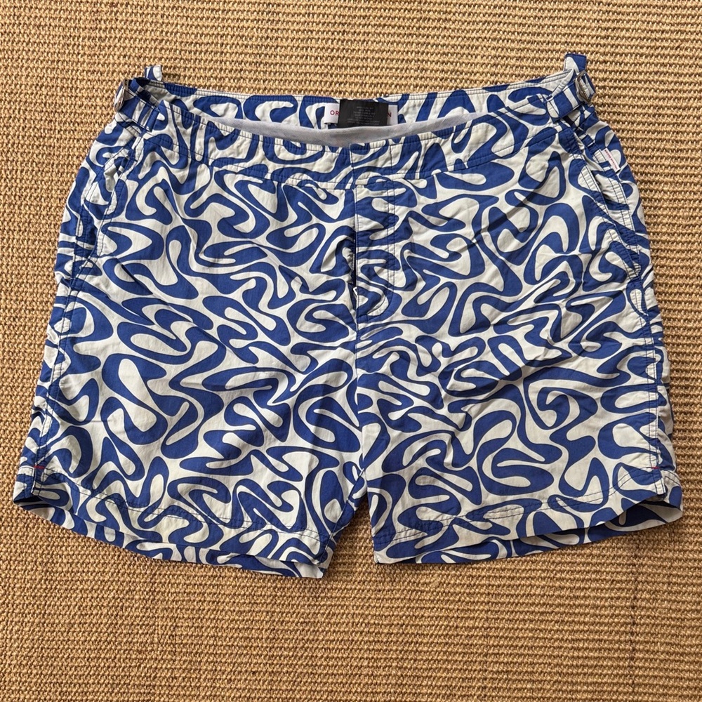 Orlebar Brown Abstract Blue and White Swim Trunks